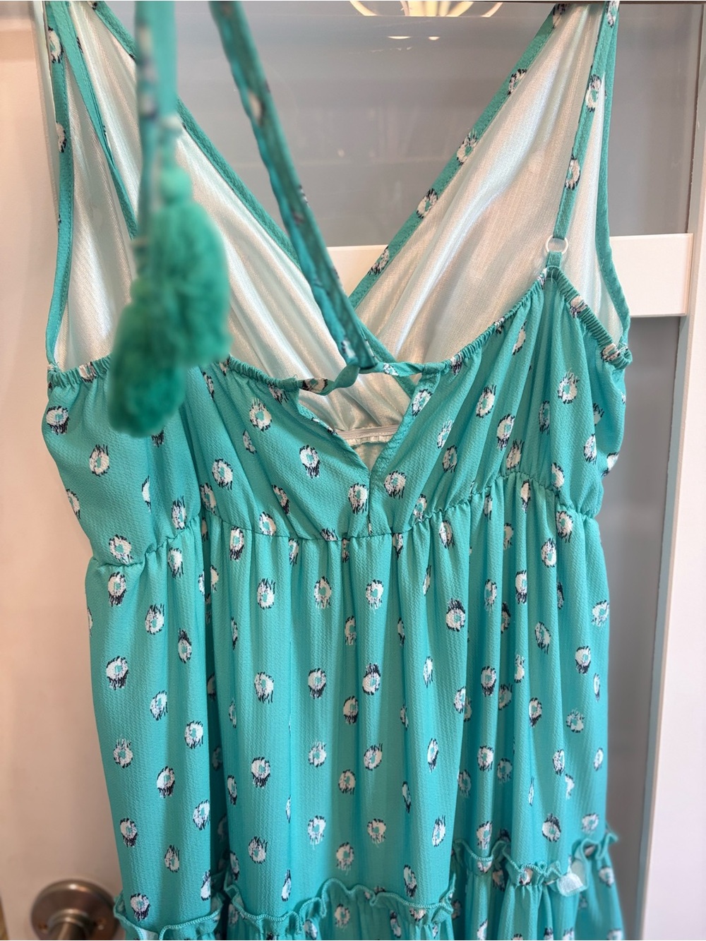 Boho Tiered V-Neck Summer Maxi Dress in Teal Floral lined. Never worn NWOT - Picture 5 of 11